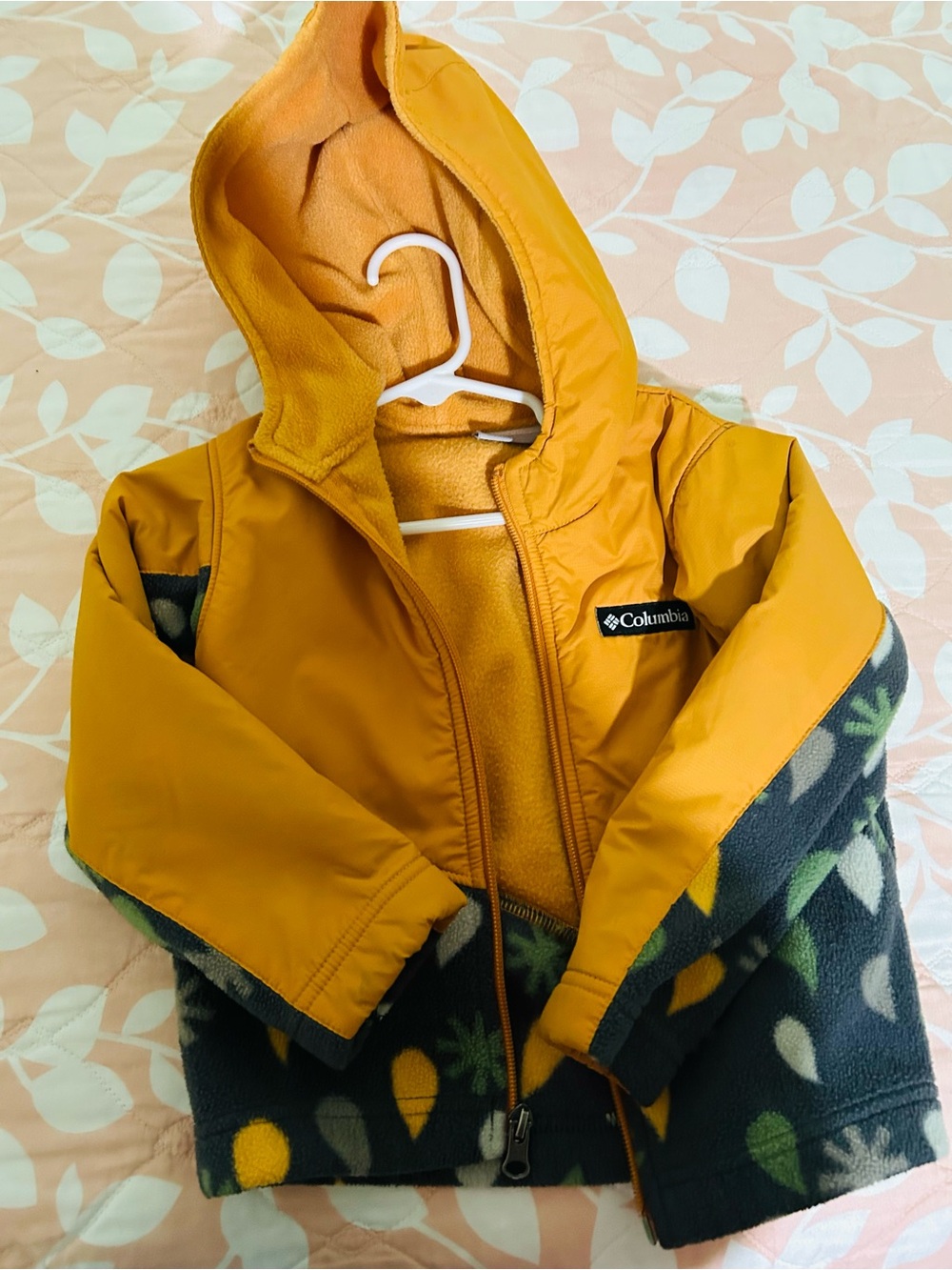 Columbia Kids Yellow Hooded Fleece-Panel Puffer Jacket